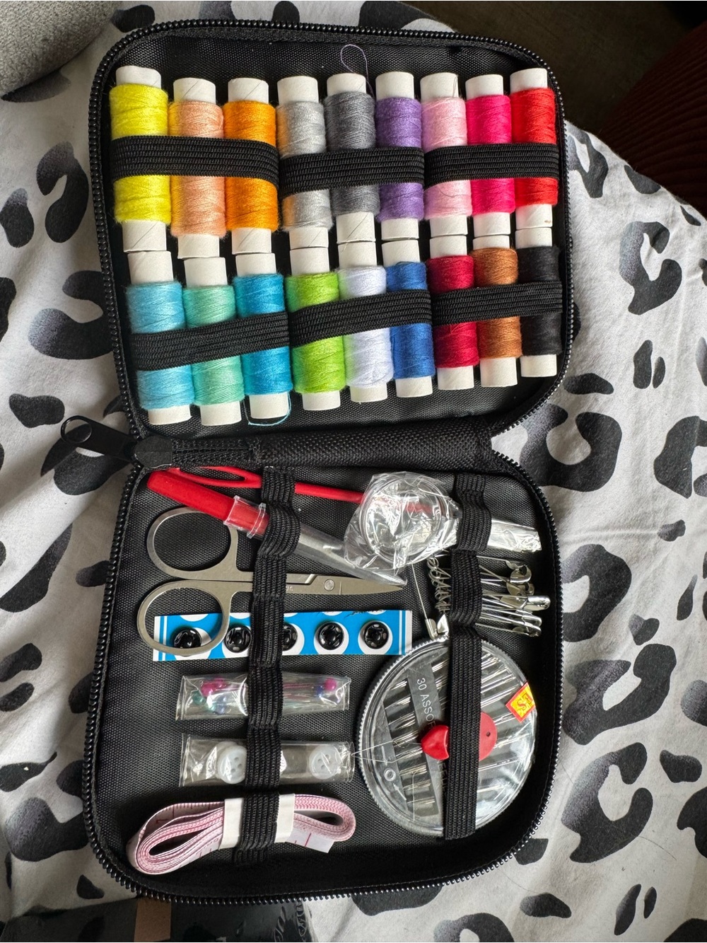 Travel Sewing Kit with Multicolor Threads - Black Case and sketch book